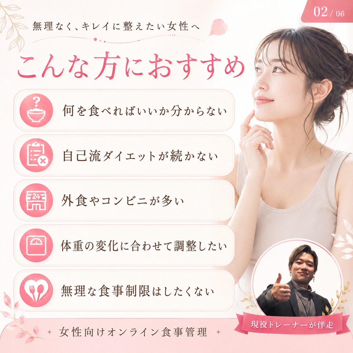 女性向けのオンライン食事管理をサポートします PFC設計と定期添削で、無理なく続く習慣へ イメージ2