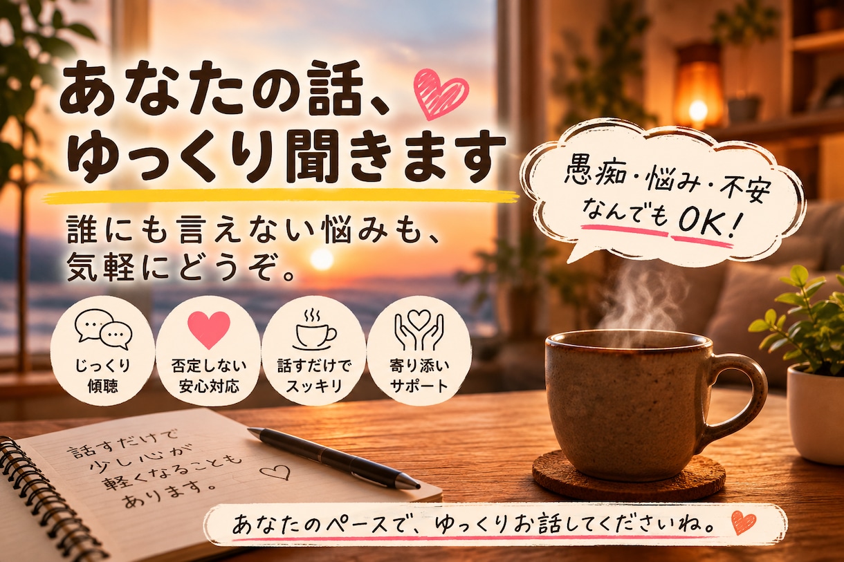 あなたの話、ゆっくり聞きます 誰にも言えない悩みもゆっくり聞きます イメージ1