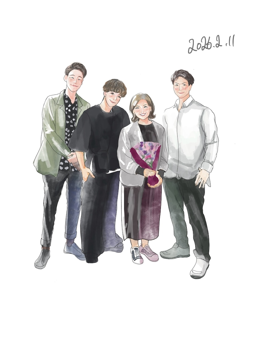 最高の感動と笑顔の温かい似顔絵をお描きします カップル記念日/お誕生日/還暦祝い/ご長寿祝い/ご家族/退職 イメージ1