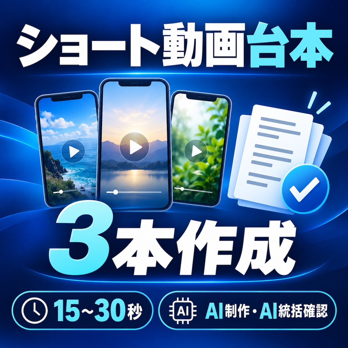ショート動画の台本を3本制作します 15〜30秒の構成・字幕案をAIでまとめます イメージ1