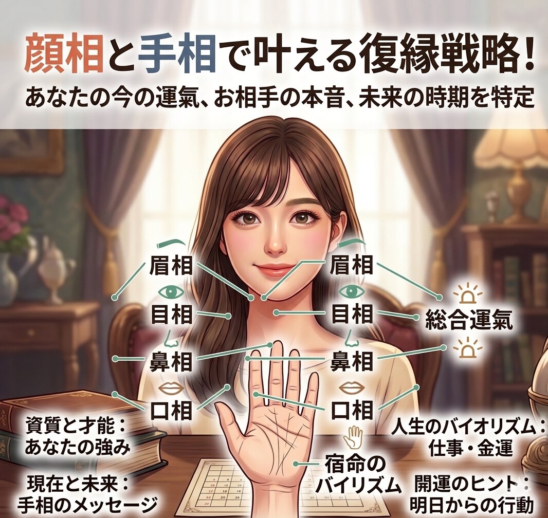 顔相で占う復縁の可能性｜二人の縁と転機を占います 【本気の方限定】諦めたくない恋を、あなただけの戦略で成就へ。 イメージ2