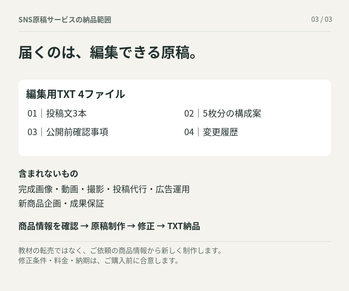 お店のSNS投稿3本とカルーセル構成を作ります 商品情報から、役割の違う投稿と5枚構成案へ イメージ3