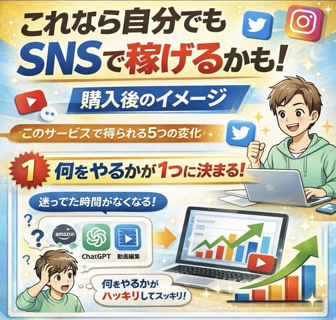 先着2名！SNSで収益化する具体的な方法を教えます 何をやるか決めて、実際に1つ公開するところまで一緒に進めます イメージ2