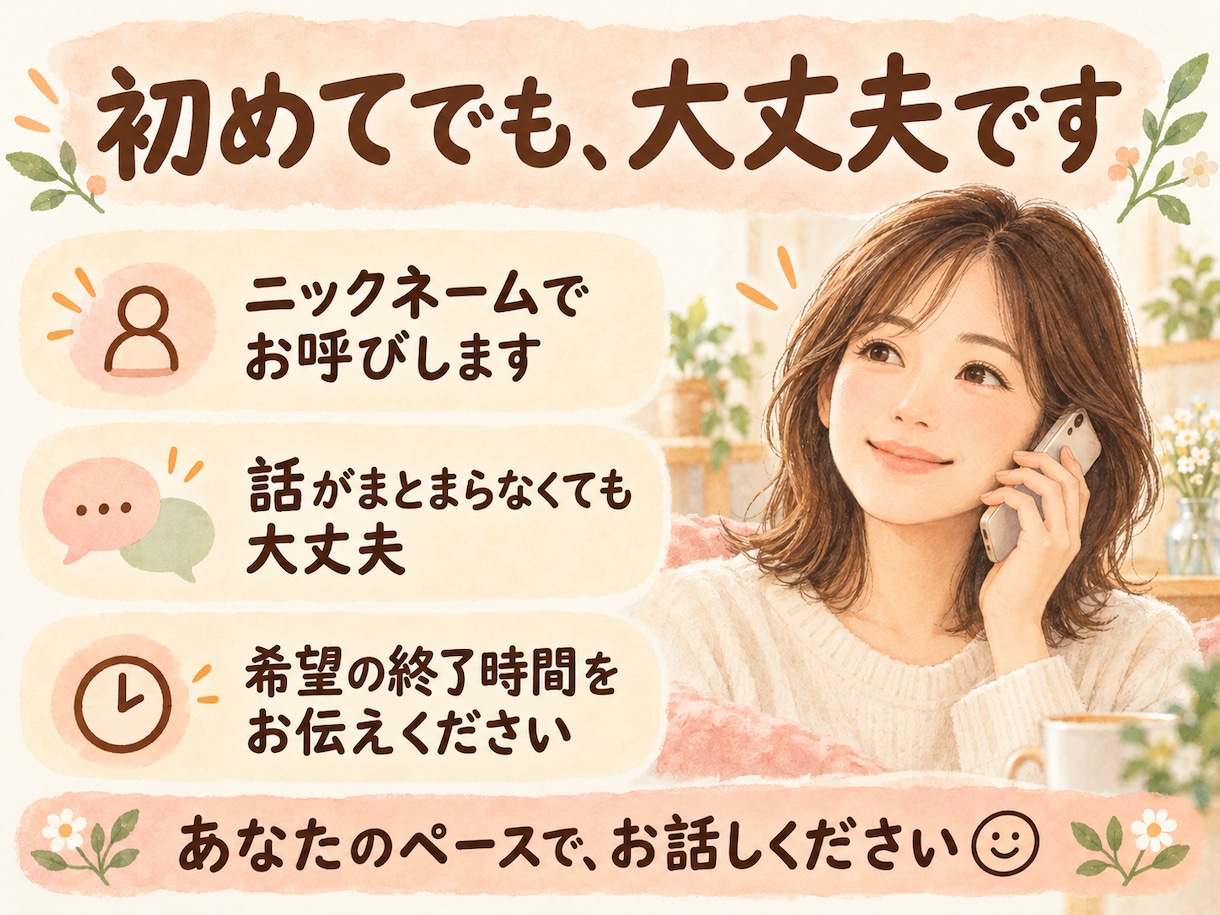 愚痴も雑談も、気軽に話せる相手になります 気を遣わず、うまく話そうとせず、そのままのあなたで☺️ イメージ3
