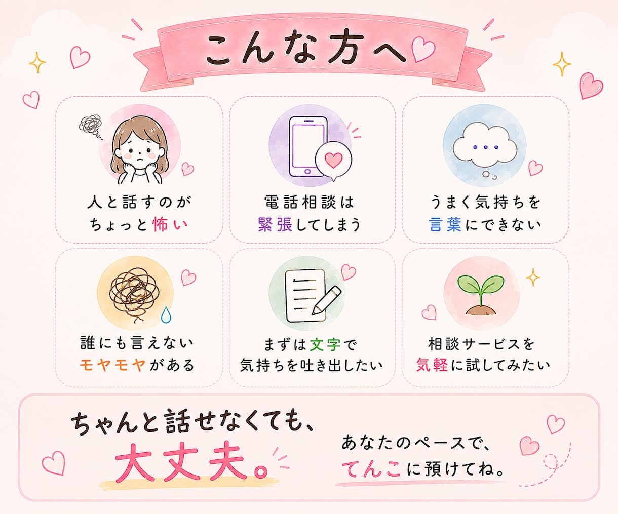 まずはお試し！メッセージ1通お送りします 人と話すのが怖いあなたへ。今の気持ちを文字にしてみませんか？ イメージ2