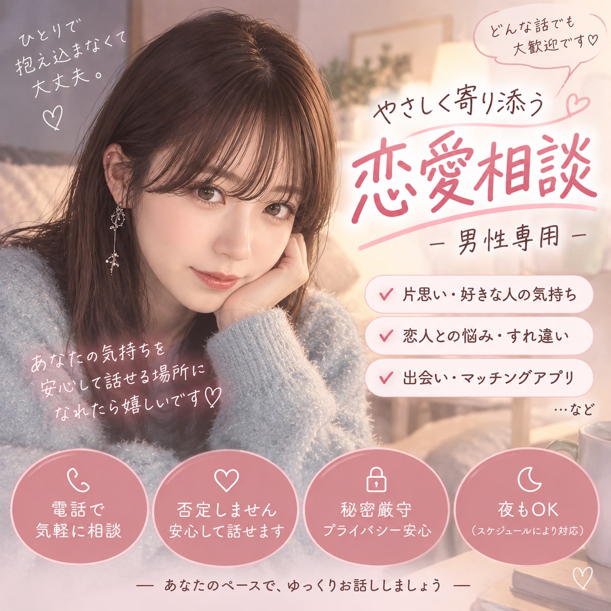 レズビアンによる男性の恋愛相談お聞きします 男性の恋のお悩みお聞きします♡愚痴でもアドバイスでも！ イメージ1