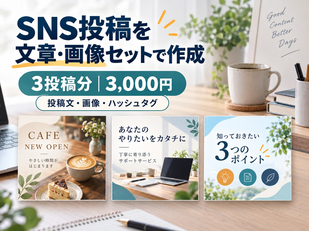 写真を送るだけでSNS投稿3本を作成します 文章・画像・ハッシュタグをまとめてお届け イメージ1