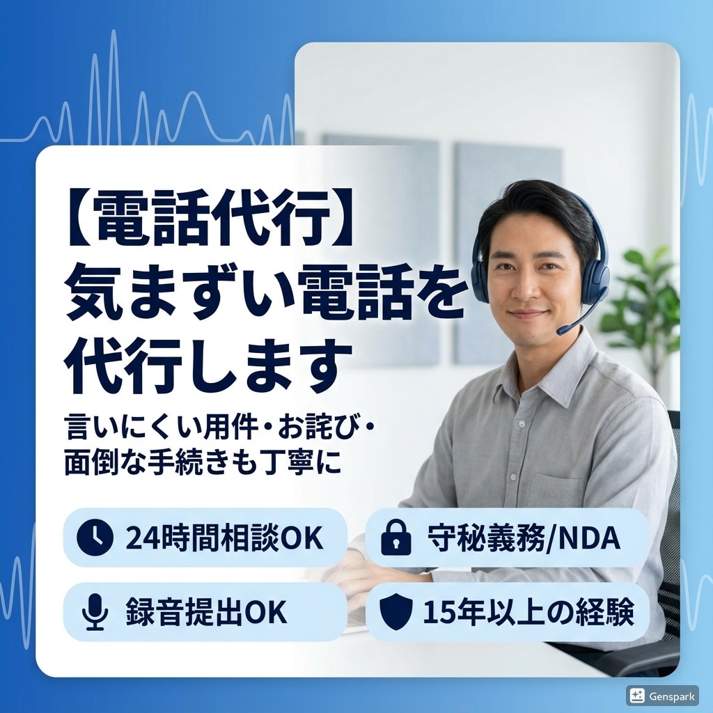 電話代行　気まずい電話を代行します 【電話対応のプロ】言いにくい面倒な電話、あなたの代わりに代行 イメージ1