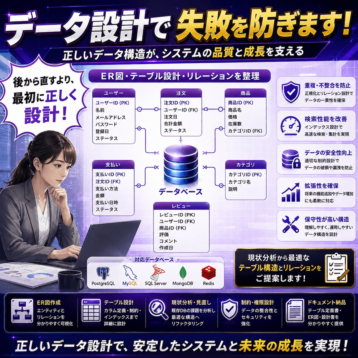 システム・データベース設計を支援します 要件整理から構成設計・ER図作成まで一貫対応 イメージ2
