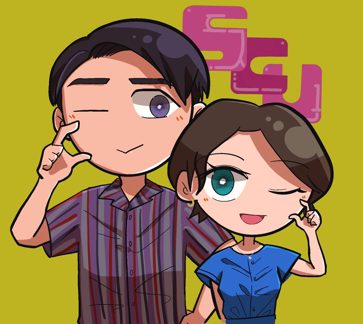 デフォルメイラスト、似顔絵描きます 目を引く配色でポップな絵を描きます！アイコン等にどうぞ！ イメージ2