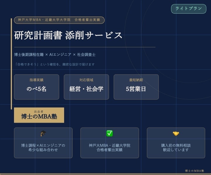 プランは見積もり後反映：研究計画書を添削します 神戸大MBA・近畿大学院への合格者輩出実績あり イメージ1