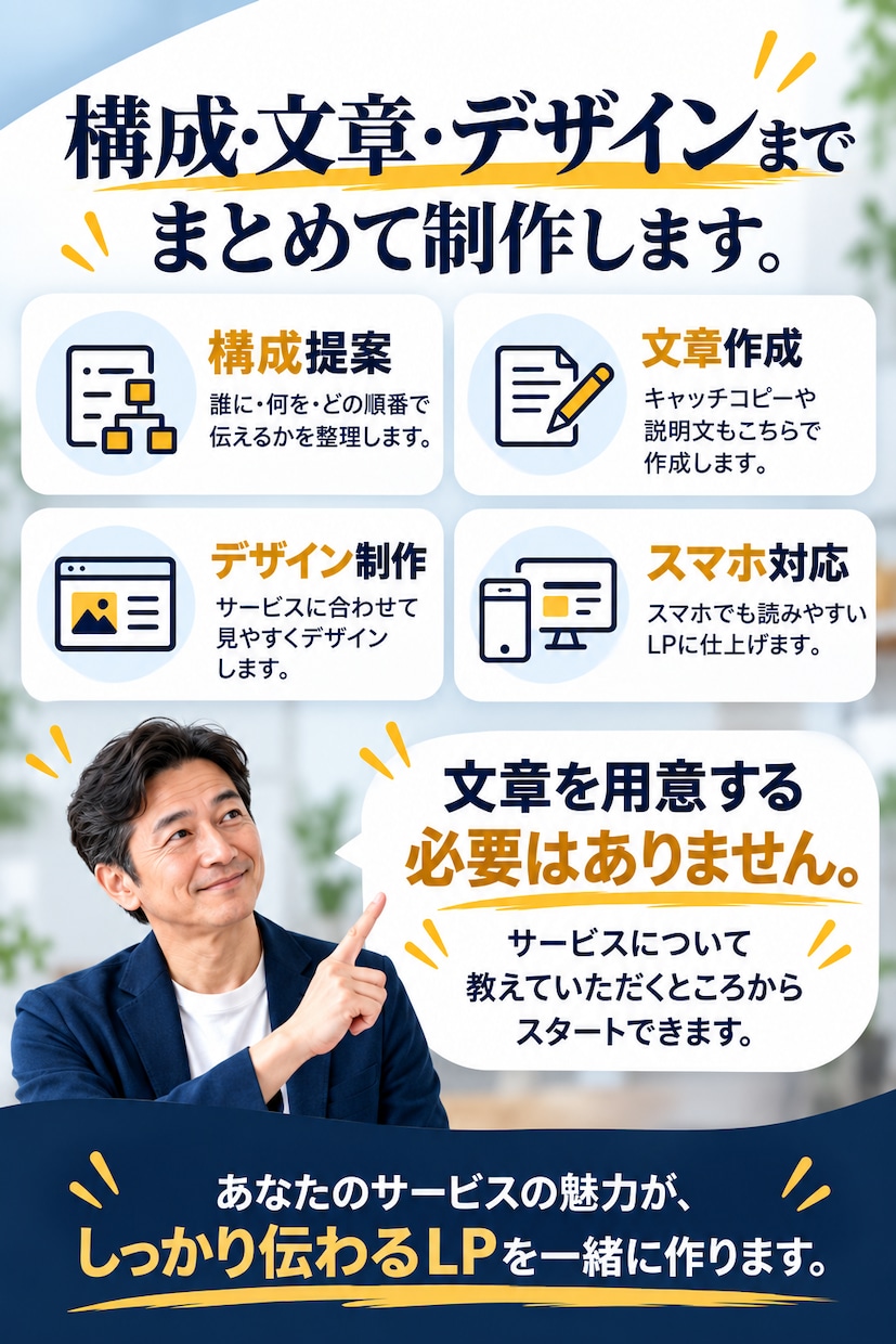 構成・文章から伝わるLPを制作します 何を書けばいいかわからない状態からでもお任せください イメージ4