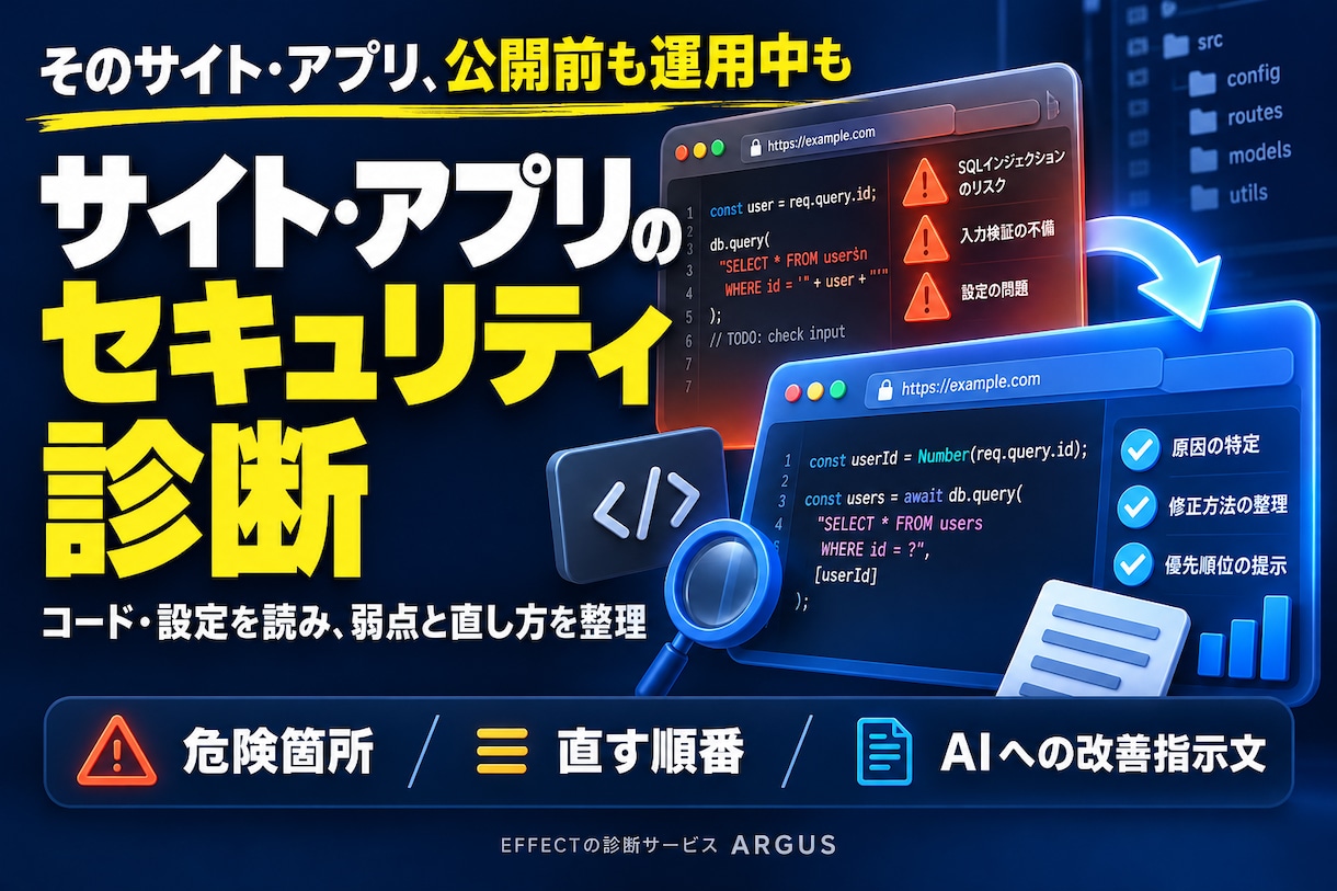 サイトやアプリのセキュリティ診断をします 危険箇所・直す順番・AIへの改善指示まで納品 イメージ1