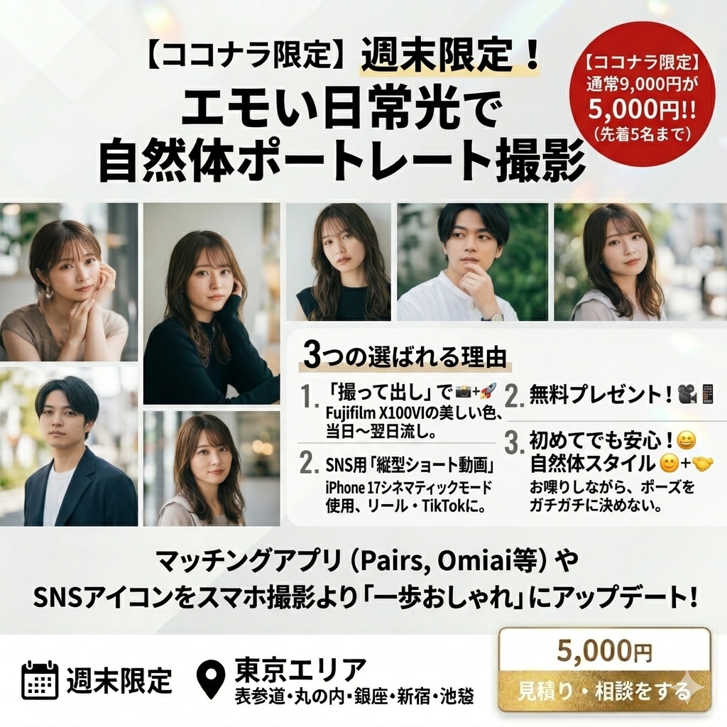 エモい日常光で自然体ポートレート撮影します SNS・マッチングアプリに！即日スピード納品いたします イメージ1