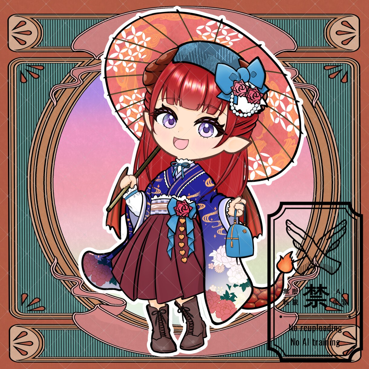 商用利用可！【大正ロマン 袴】ミニキャラを描きます ライバー活動をお手伝い！配信/パネル開け/アイコン/グッズ イメージ7