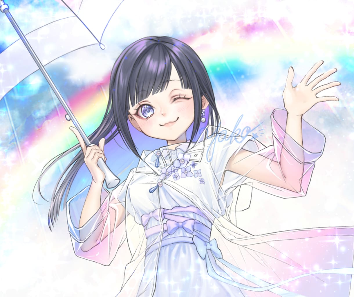 梅雨にぴったりな女の子イラスト量産します 雨でもキラキラ˚✧₊梅雨にオススメのイラストです♡ イメージ1