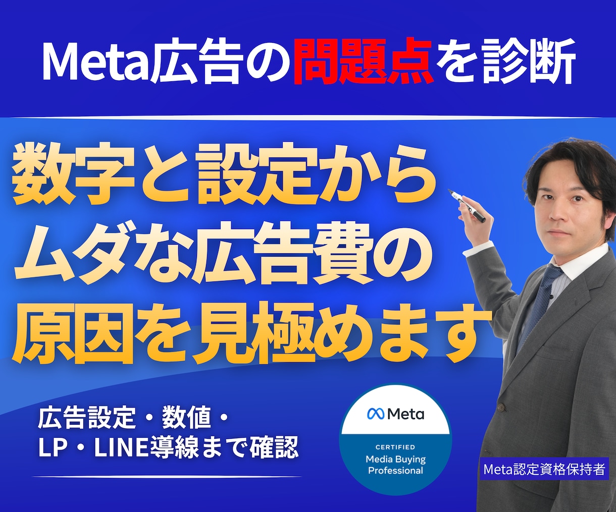 30億Meta認定プロが広告改善レポートを渡します 管理画面の数字と設定を確認し、改善の優先順位を整理します イメージ1