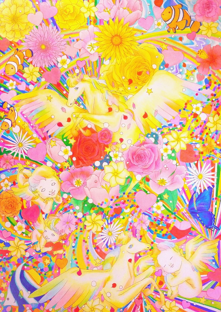 手描きで動物と花を使用したイラストを描いています イメージで動物と花を使ってカラフルに仕上げます。 イメージ2