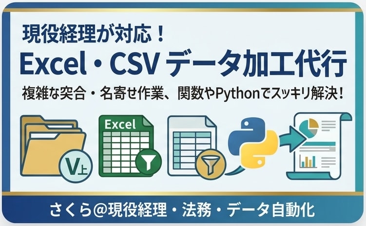 現役経理が対応！Excelデータの突合・加工します 複雑な突合・名寄せ作業、関数やPythonでスッキリ解決！ イメージ1