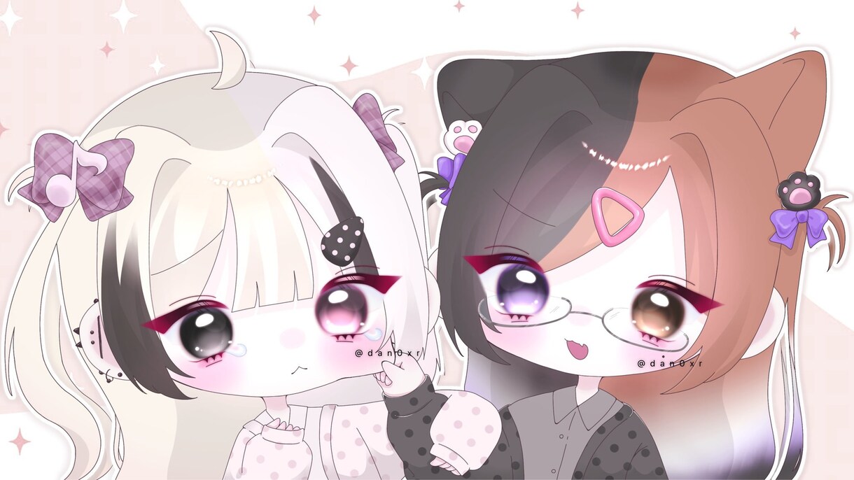 キラキラで可愛いデフォルメを描きます ペア画やアイコンにキラキラで可愛いイラストはいかがですか？ イメージ1