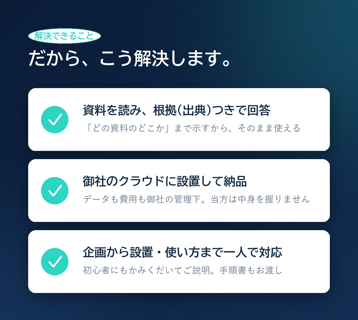 出典つき社内ナレッジAIを構築します 資料を読ませ根拠を示して答えるAIで問い合わせを削減します イメージ3