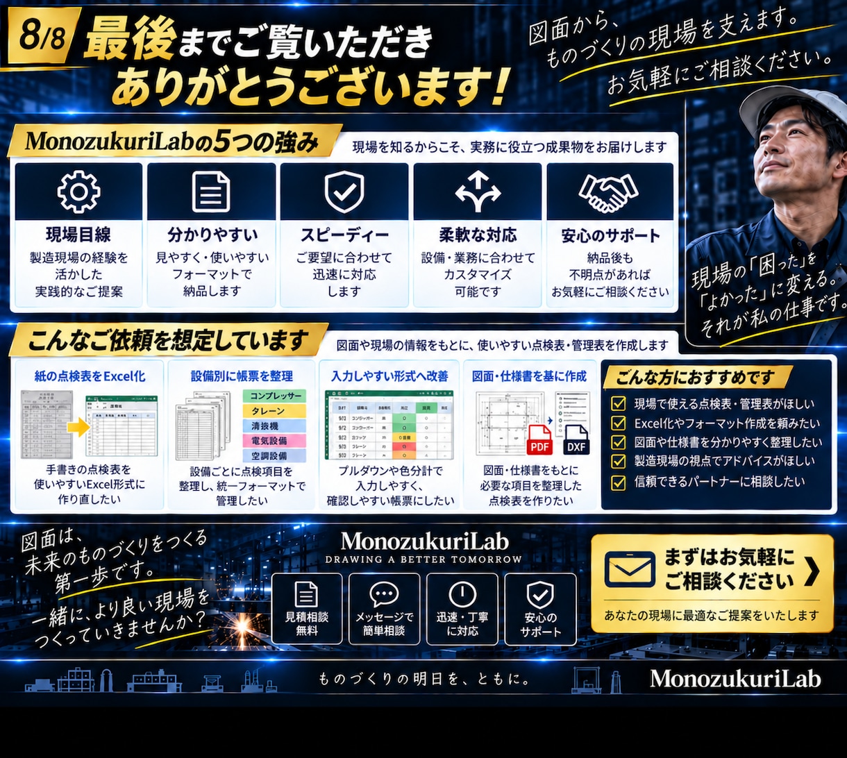 製造現場の点検表をExcelで作ります 製造現場20年以上｜記入・確認しやすい点検表に仕上げます イメージ8