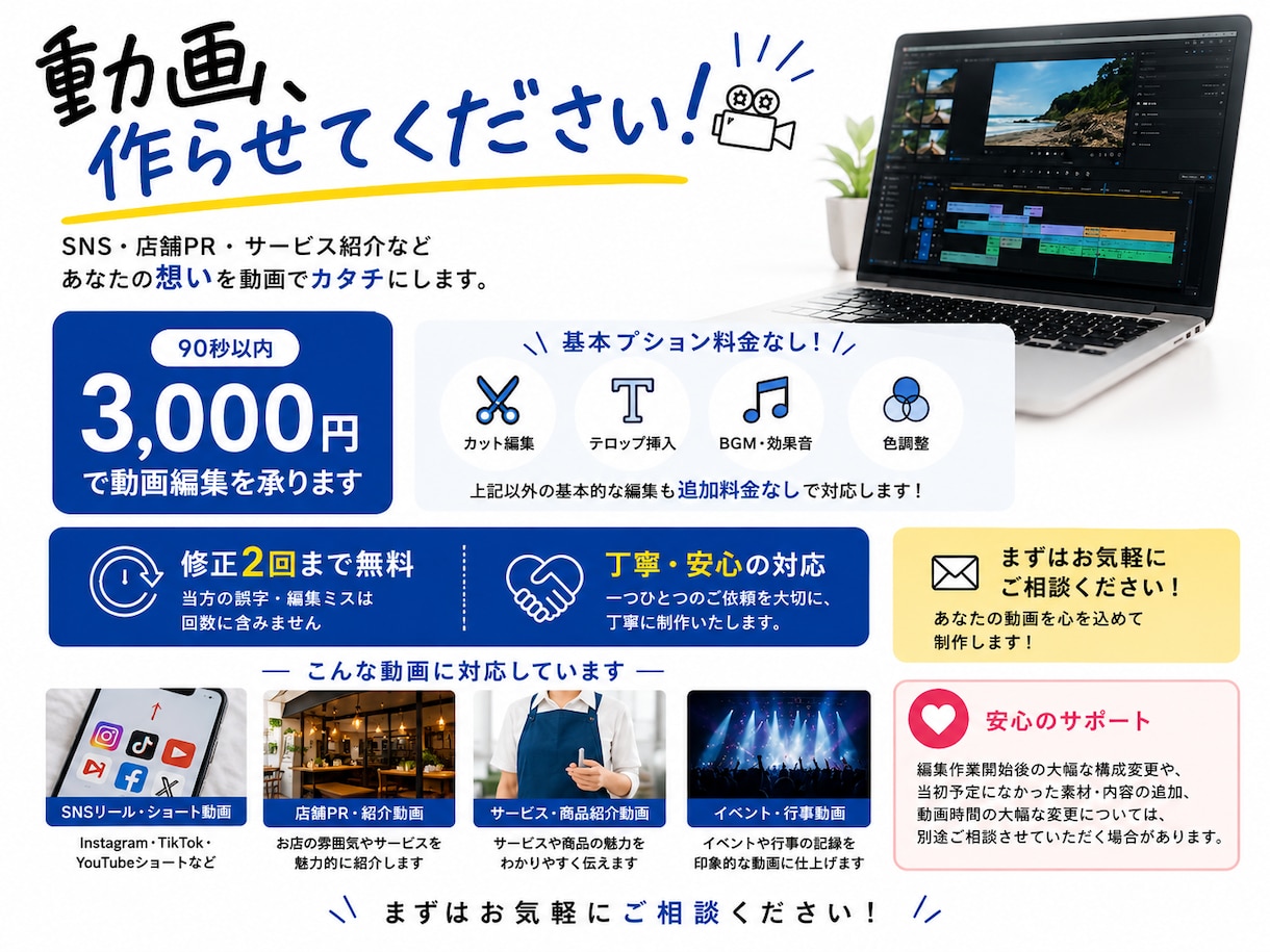 SNS・店舗PR動画を丁寧に編集します 動画、作らせてください！想いをカタチにします イメージ1