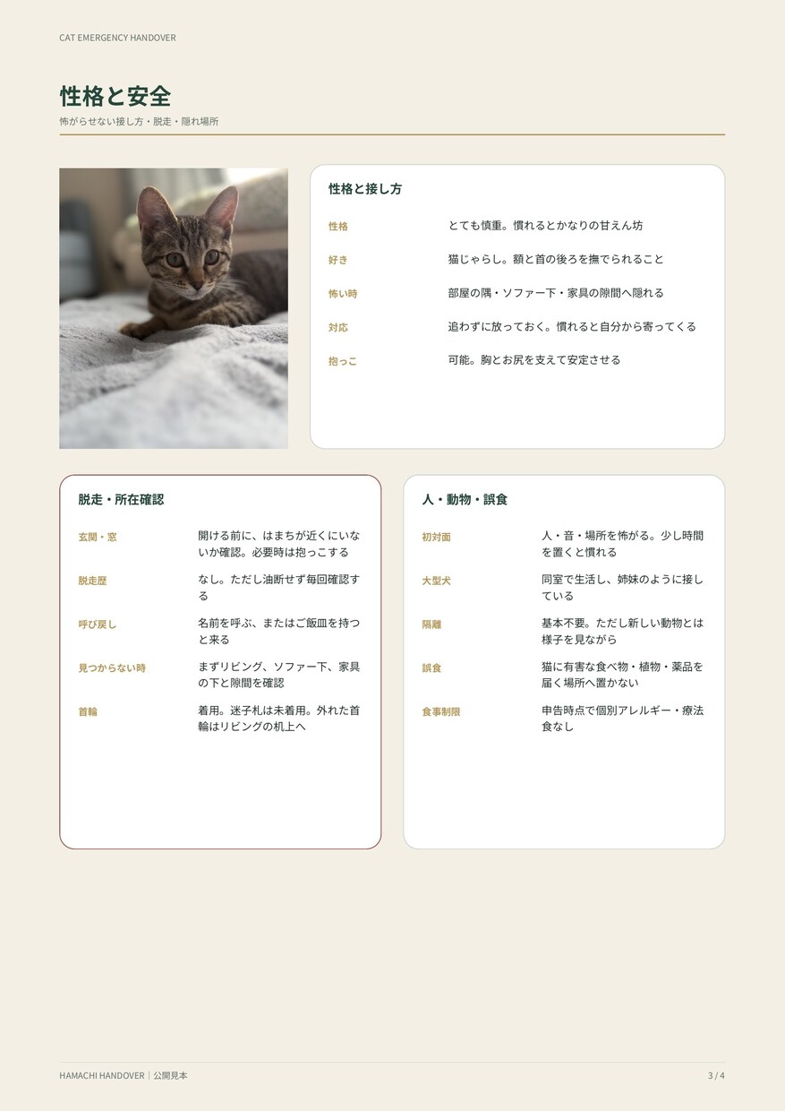 もしもの時に猫を託せる緊急引継ぎシートを作ります 災害・入院時にそのまま渡せる「うちの子取扱説明書」 イメージ5