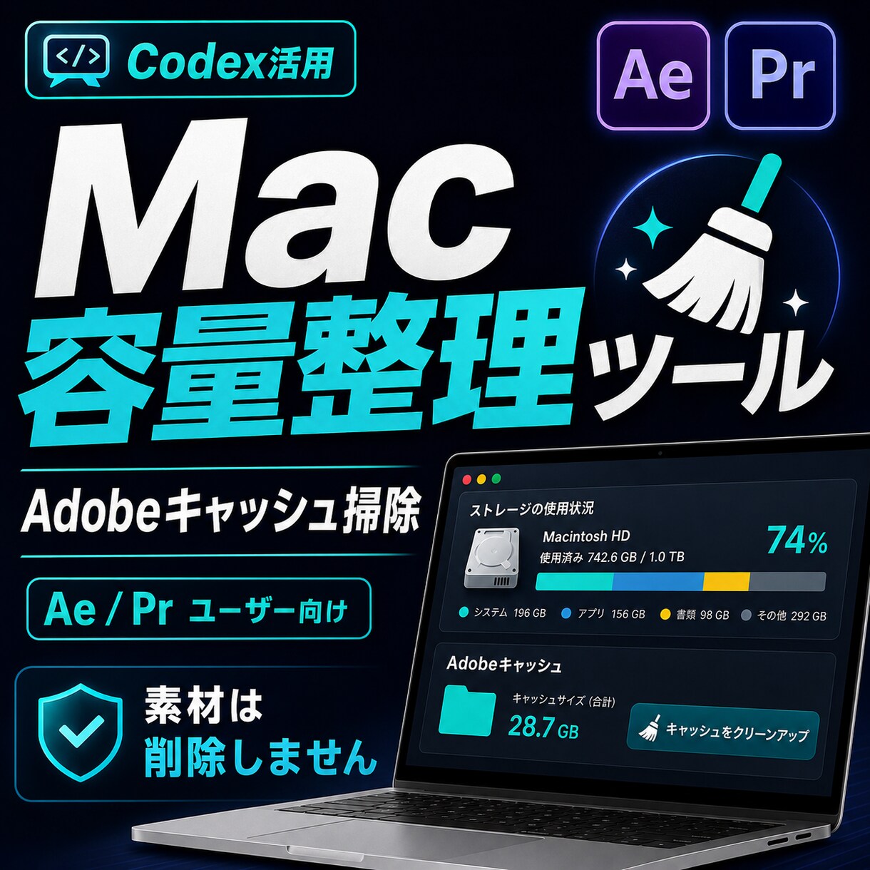 Codex用Mac容量整理プロンプトをお渡しします Adobe使用クリエイター向け｜プロンプト＋導入手順つき イメージ1