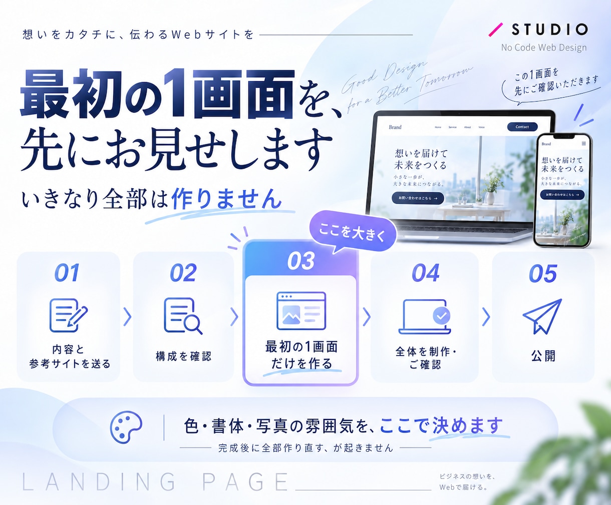 STUDIOで伝わるLPを制作します 原稿整理からSTUDIO実装まで一括対応 イメージ3