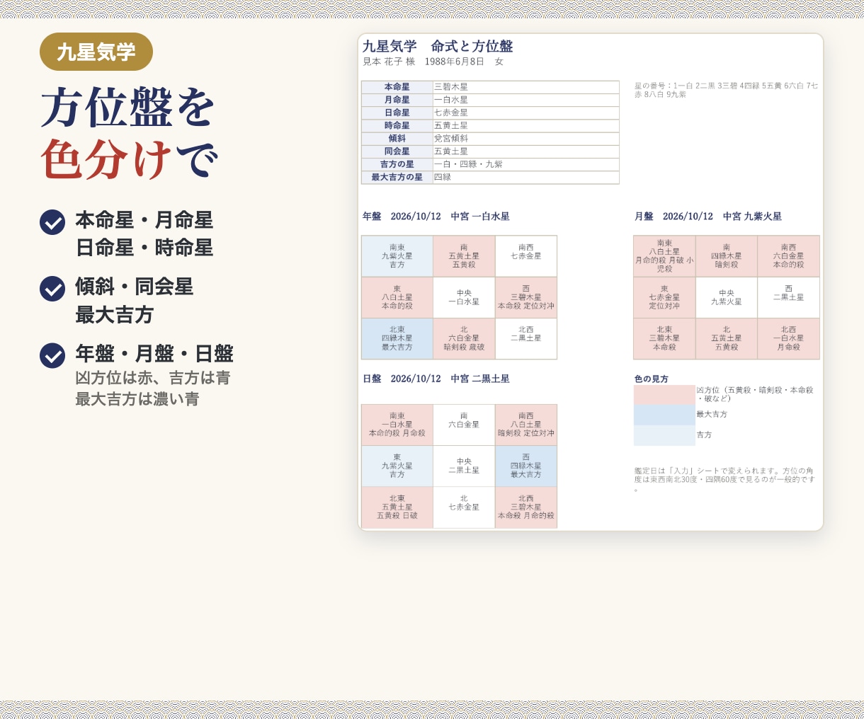 四柱推命・算命学・九星気学の鑑定書ツールを渡します 流派切り替えに対応。A4・6ページの鑑定書も自動で作れます イメージ5