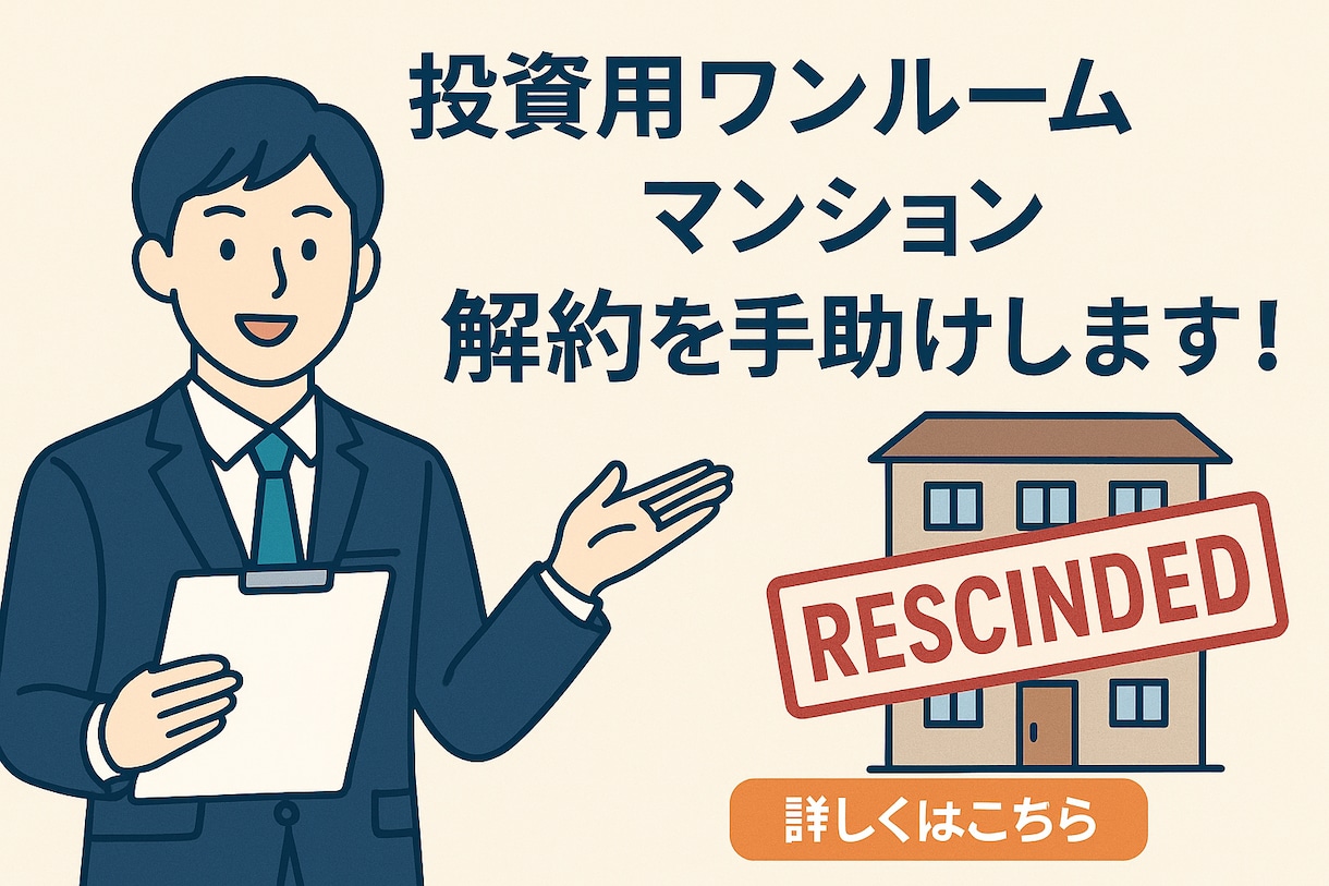 投資用ワンルームマンションの解約を手助けします クーリングオフが過ぎてても、違約金なしで無条件で解約できます イメージ1