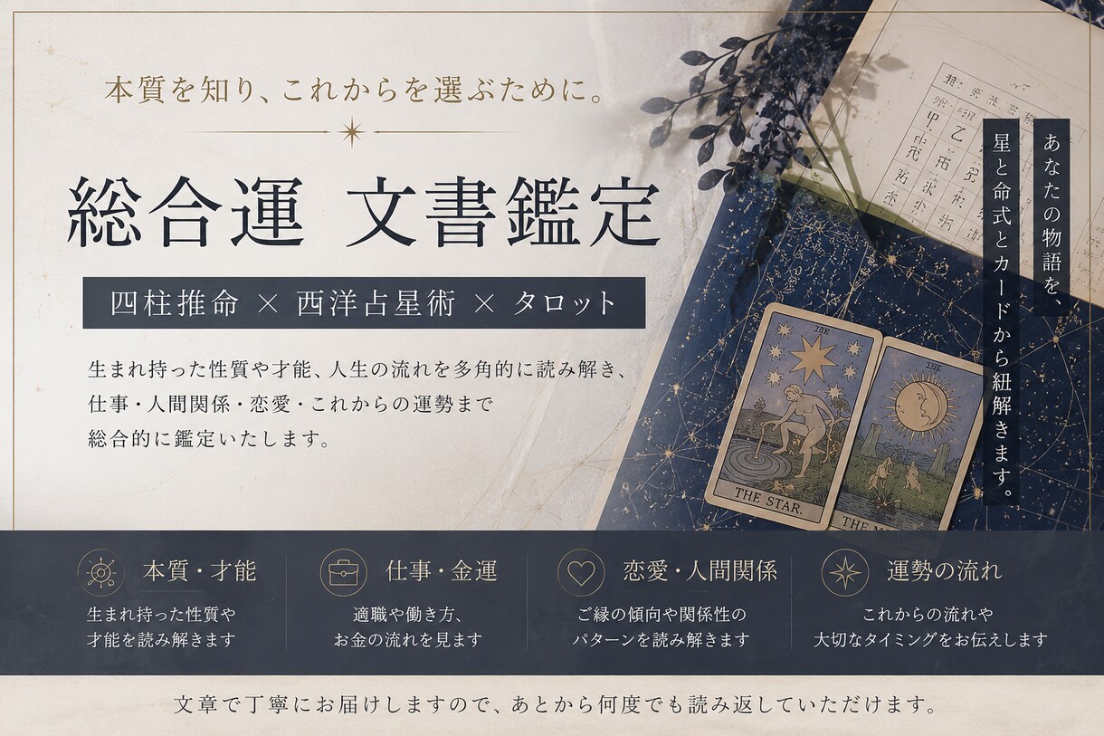 四柱推命orホロスコープの鑑定書を送ります 鑑定歴15年の占師です。複合鑑定もしています。 イメージ1