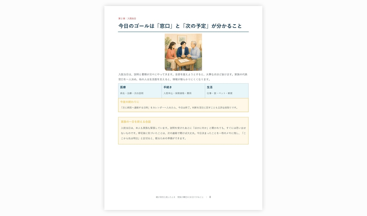 親の入院時に役立つ実務ガイドをお届けします 最初の30日を時系列で整理できる36ページPDF イメージ5