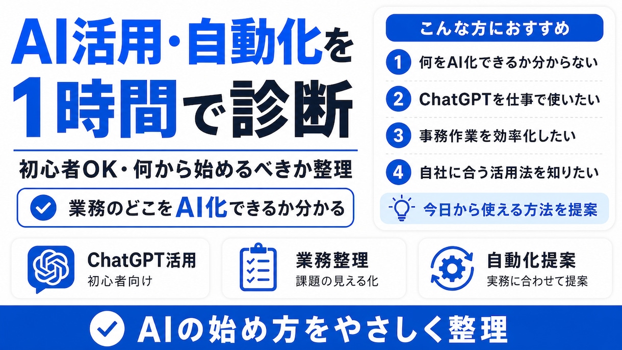 ChatGPT・AI活用の始め方を教えます 事務作業をAIで整理し、効率化しましょう イメージ1