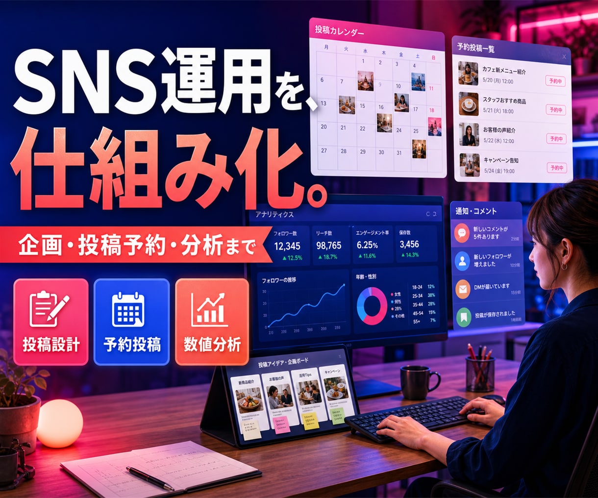 SNS運用の投稿・管理を自動化します 企画・投稿予約・分析まで効率化 イメージ1