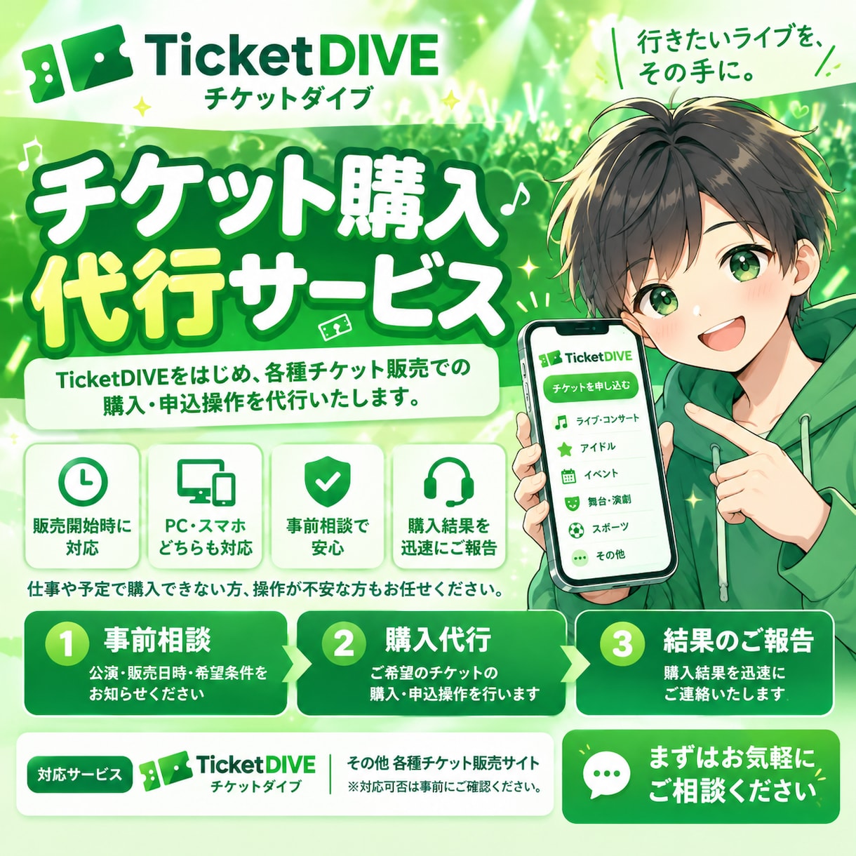チケット購入・申込操作を代行します チケット購入初めての方や不慣れな方どなたでもご相談ください イメージ1
