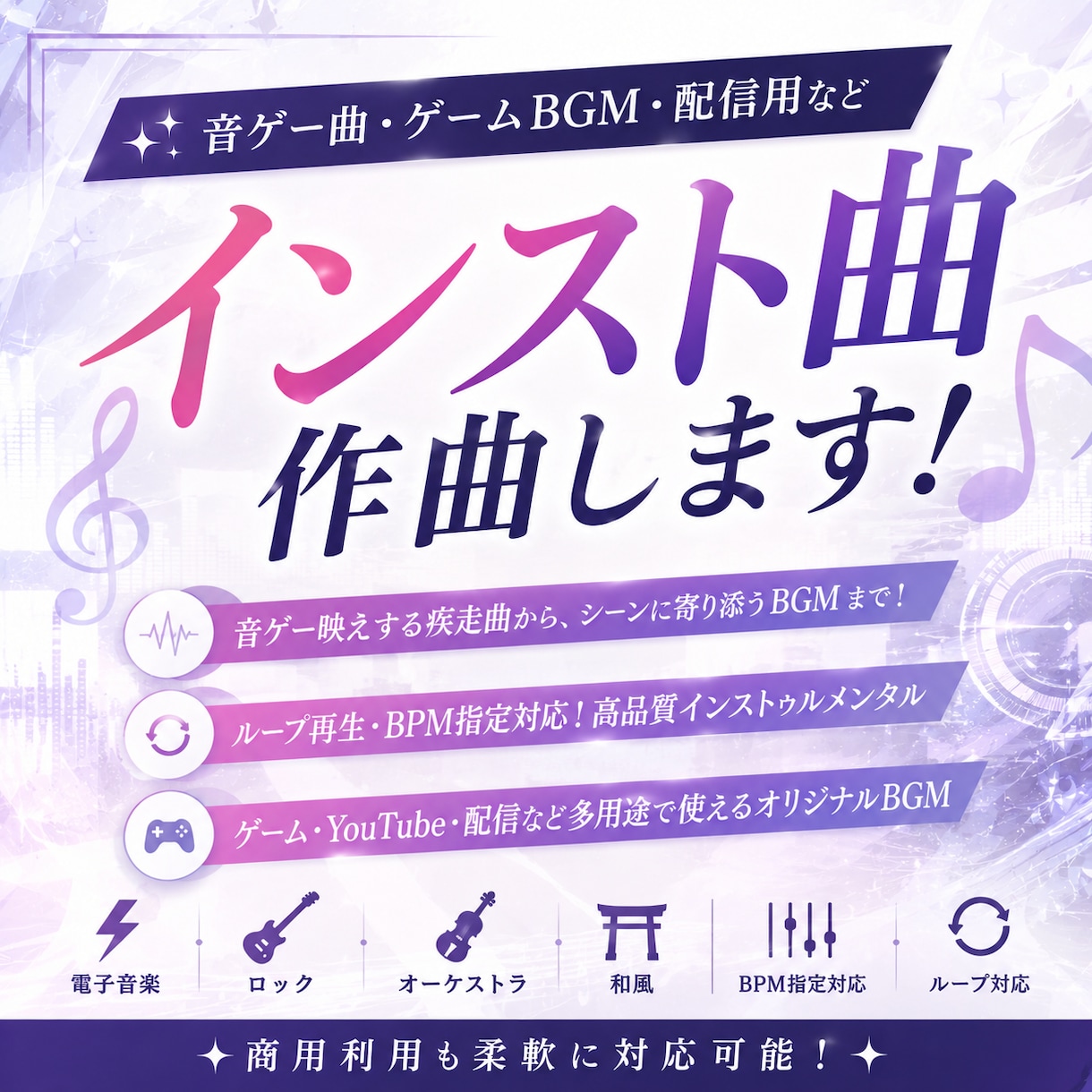 多用途！BGM・配信用インスト作曲します 音ゲー、配信、ゲーム、アニメ、動画などのBGM安く作ります！ イメージ1