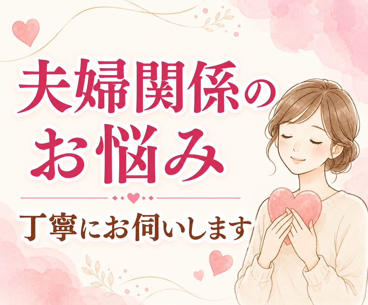 夫婦関係やパートナーの悩みに♡お気持ちお聴きします すれ違い/修復/離婚/浮気/丁寧に寄り添い、心を整理します イメージ1