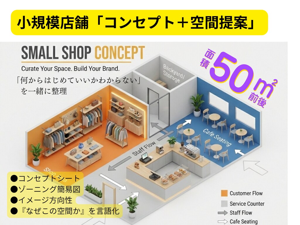 小規模店舗の“コンセプト整理＋空間提案”をします 内装業者に頼む前に！理想の店作りを具体化するコンセプト整理 イメージ1