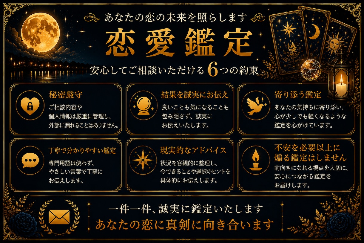 恋の状況を整理し、あなたに必要な答えをお伝えします 彼の本音・復縁・片思いを、現実的な視点で読み解きます イメージ4