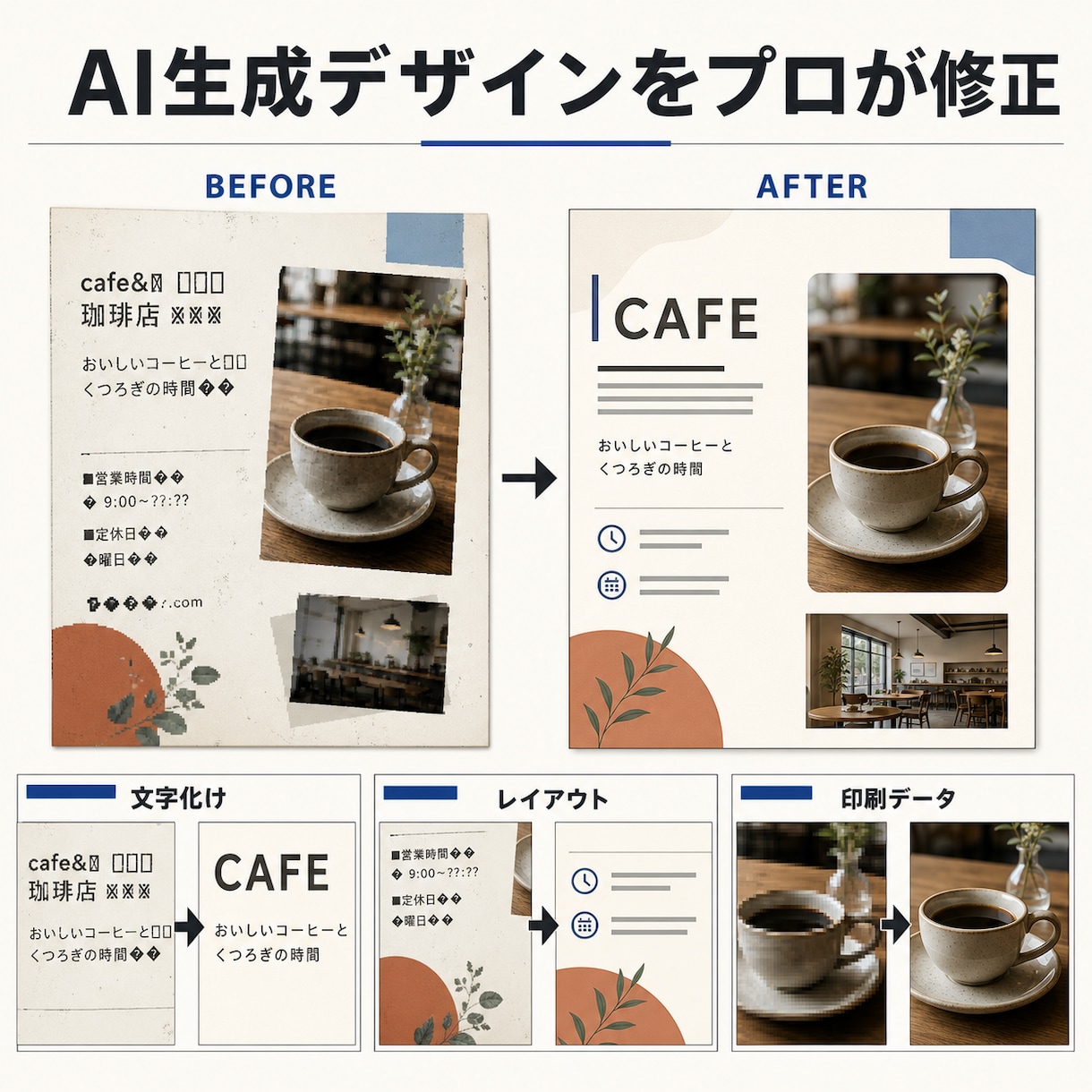 AIで作った画像・チラシを実用データに仕上げます 文字化け・レイアウトを直し、使えるデータへ イメージ1