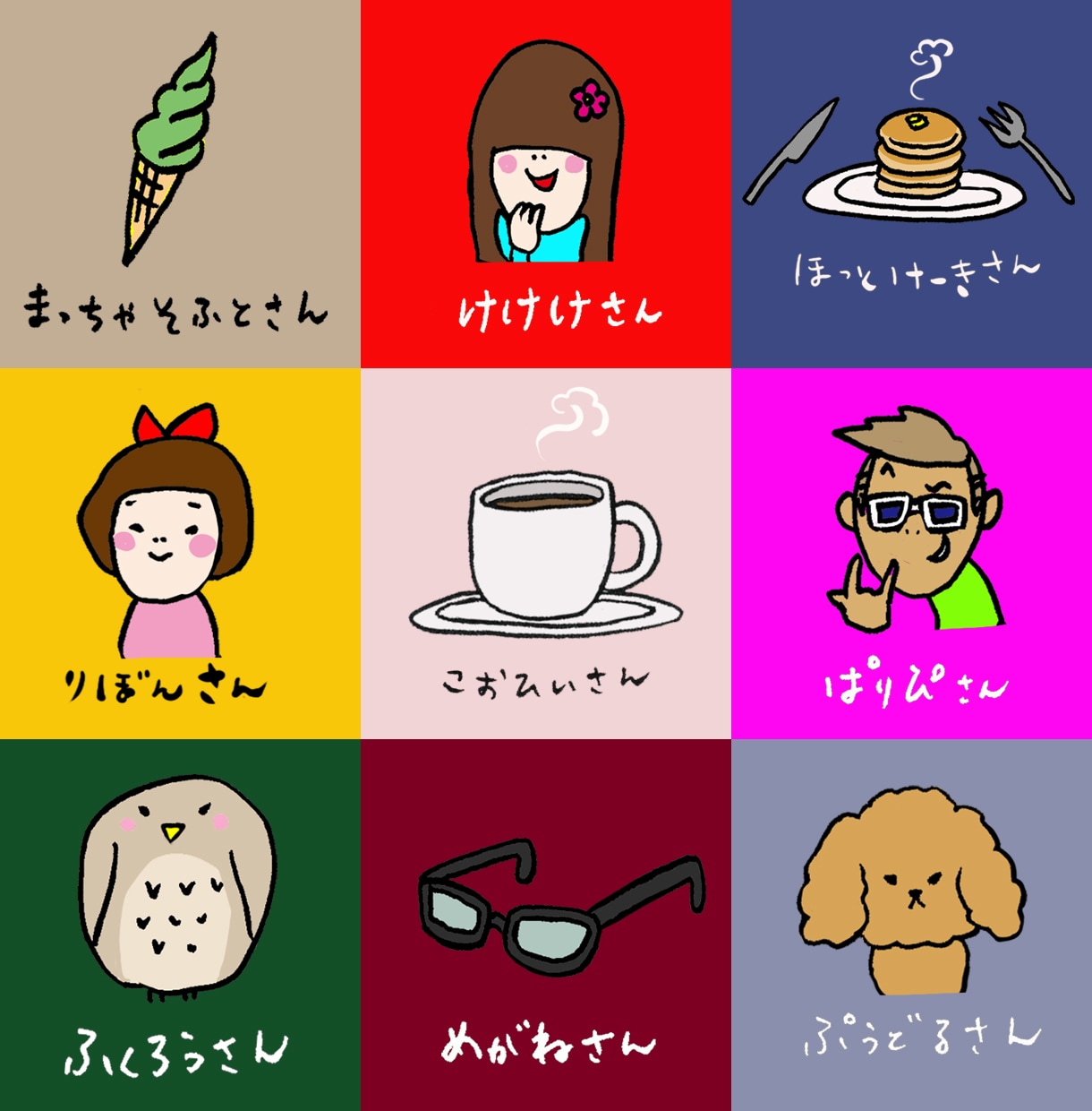 ユルかわいいイラスト8つ描きます キャラクター風のテイスト！缶バッジデザイン・ブログイラストに イメージ2