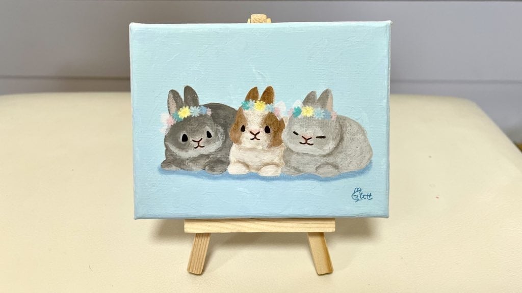 あなたのペットをゆるかわいいミニ原画にします うちの子がキャンバスの絵画に！イーゼル付きですぐに飾れます イメージ9
