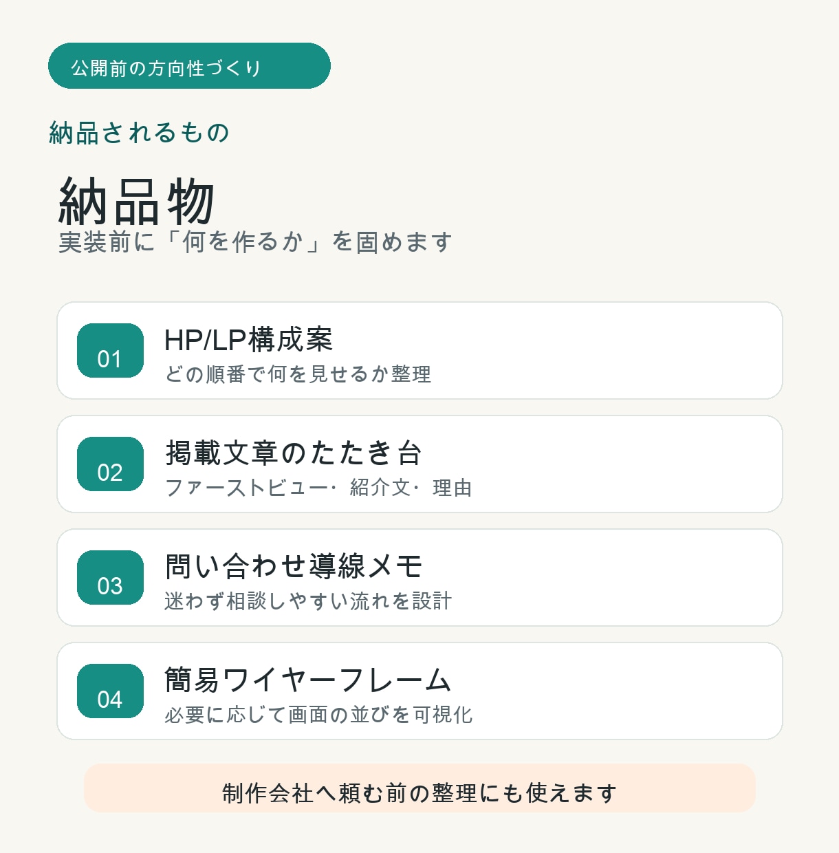 ホームページ・LPを1ページから作ります AIで構成・文章込み。小さな事業の強みを整理して形にします イメージ2