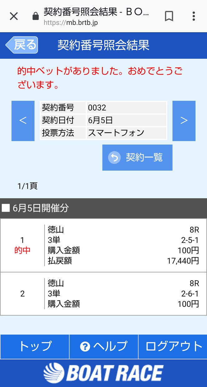 競艇ボート万舟穴2点50or96予想提供します R6 4/20 厳選50R配信 53100 20440的中！ イメージ2