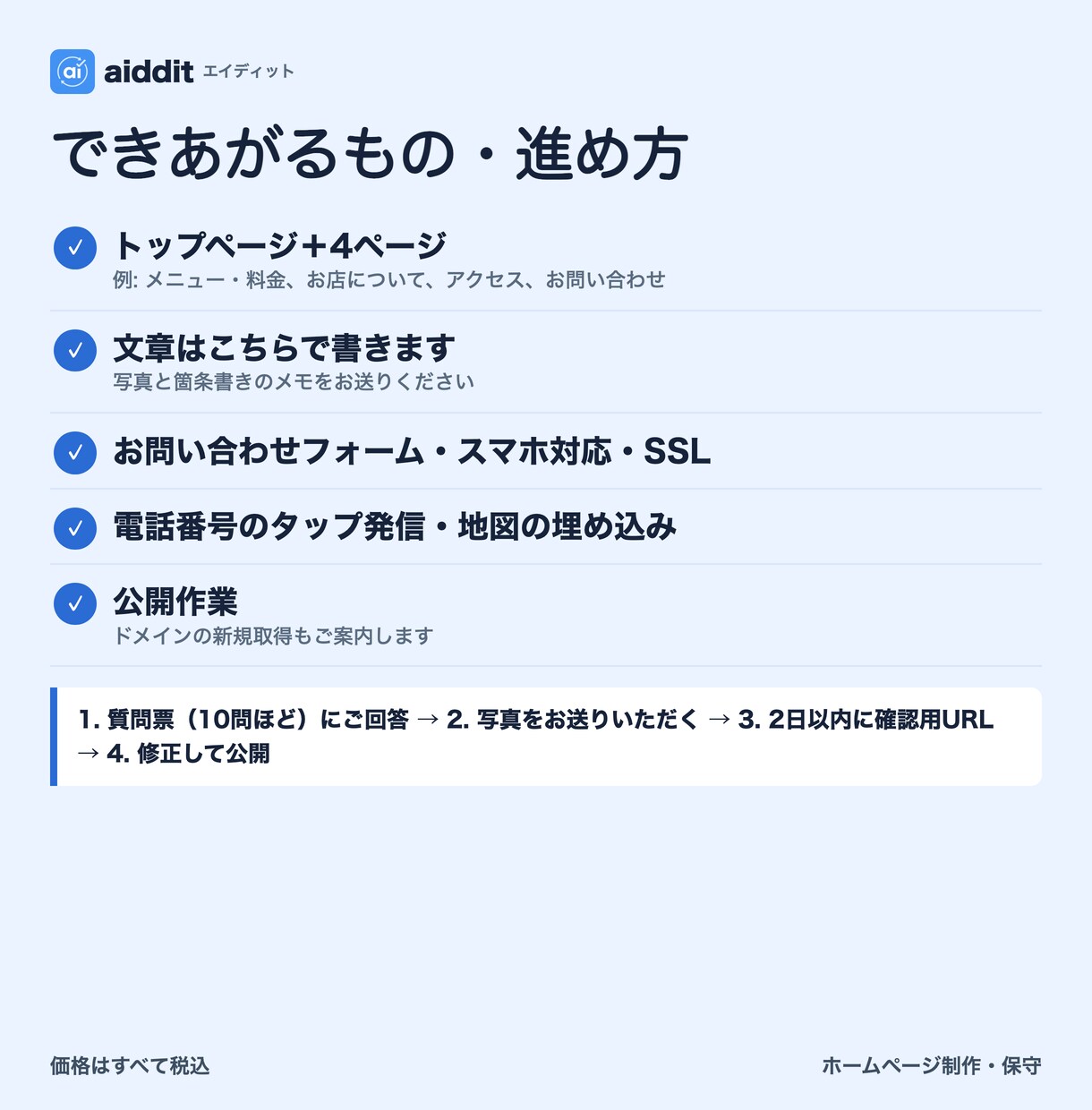 写真とメモだけでお店のHPを最短2日で作ります 文章はこちらで書きます。購入前にトップ案を無料でお見せします イメージ4