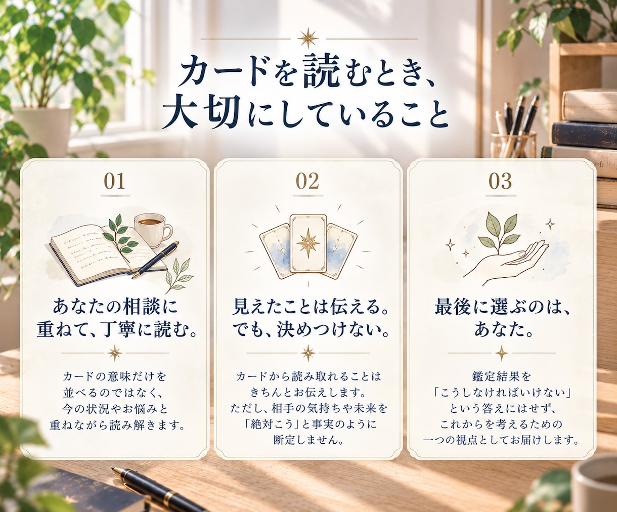 お悩みに合わせた5枚のタロット鑑定をします 迷ったとき、カードからもうひとつの視点をお届けします イメージ3