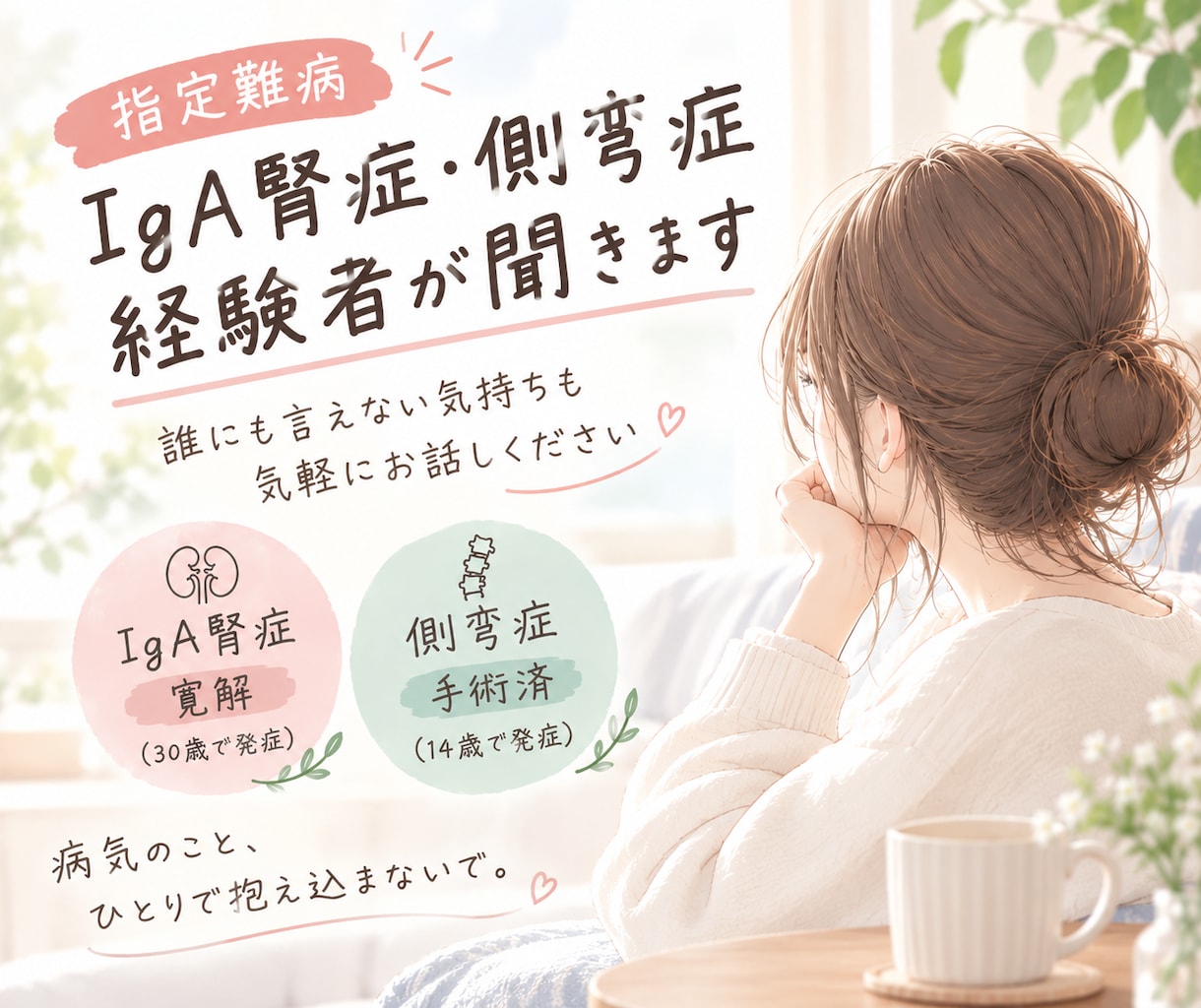 病気の不安、側弯症/IgA腎症経験者が聞きます 側弯症14歳で手術、IgA腎症30歳で発症 イメージ1