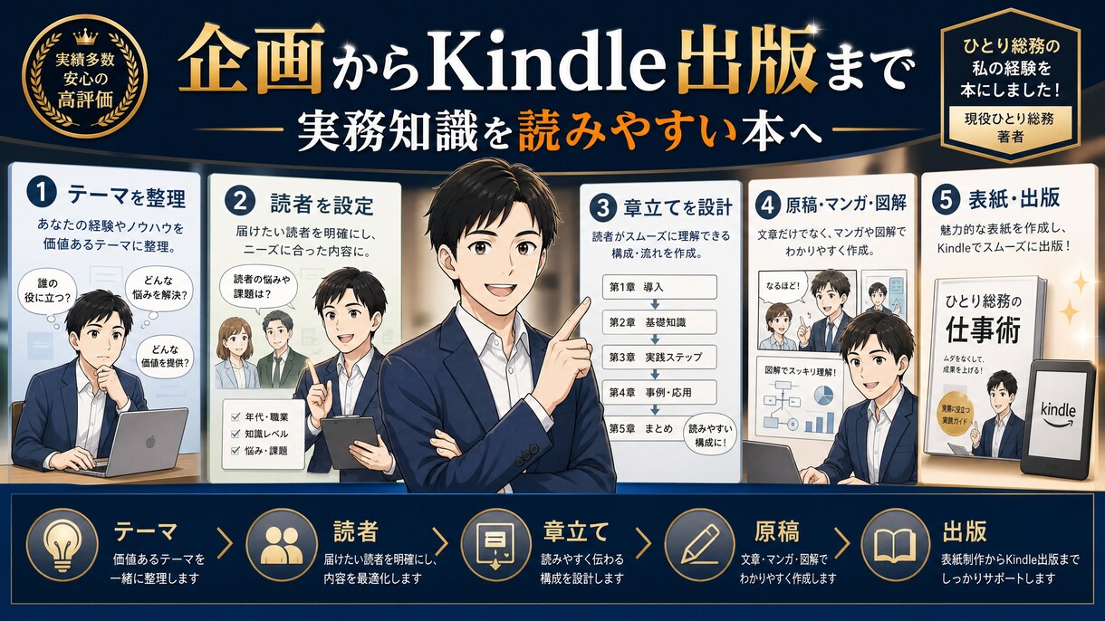 総務・人事・広報のKindle書籍出版を伴走します 現役ひとり総務の著者が、実務経験をもとに企画から出版まで支援 イメージ3
